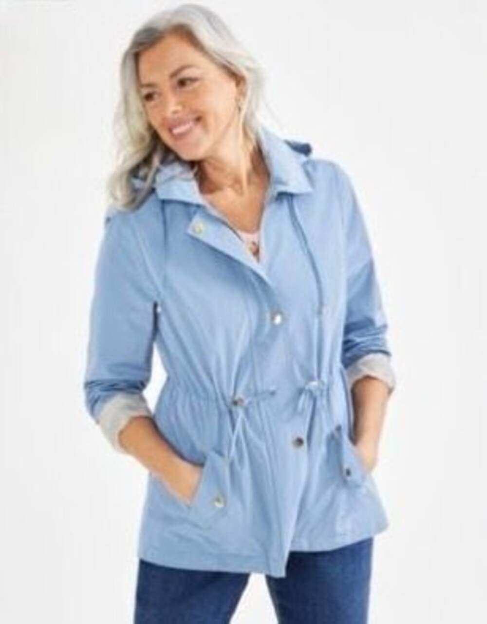 Style & Co Women's Blue Chambray Utility Anorak Jacket Cinch Waist